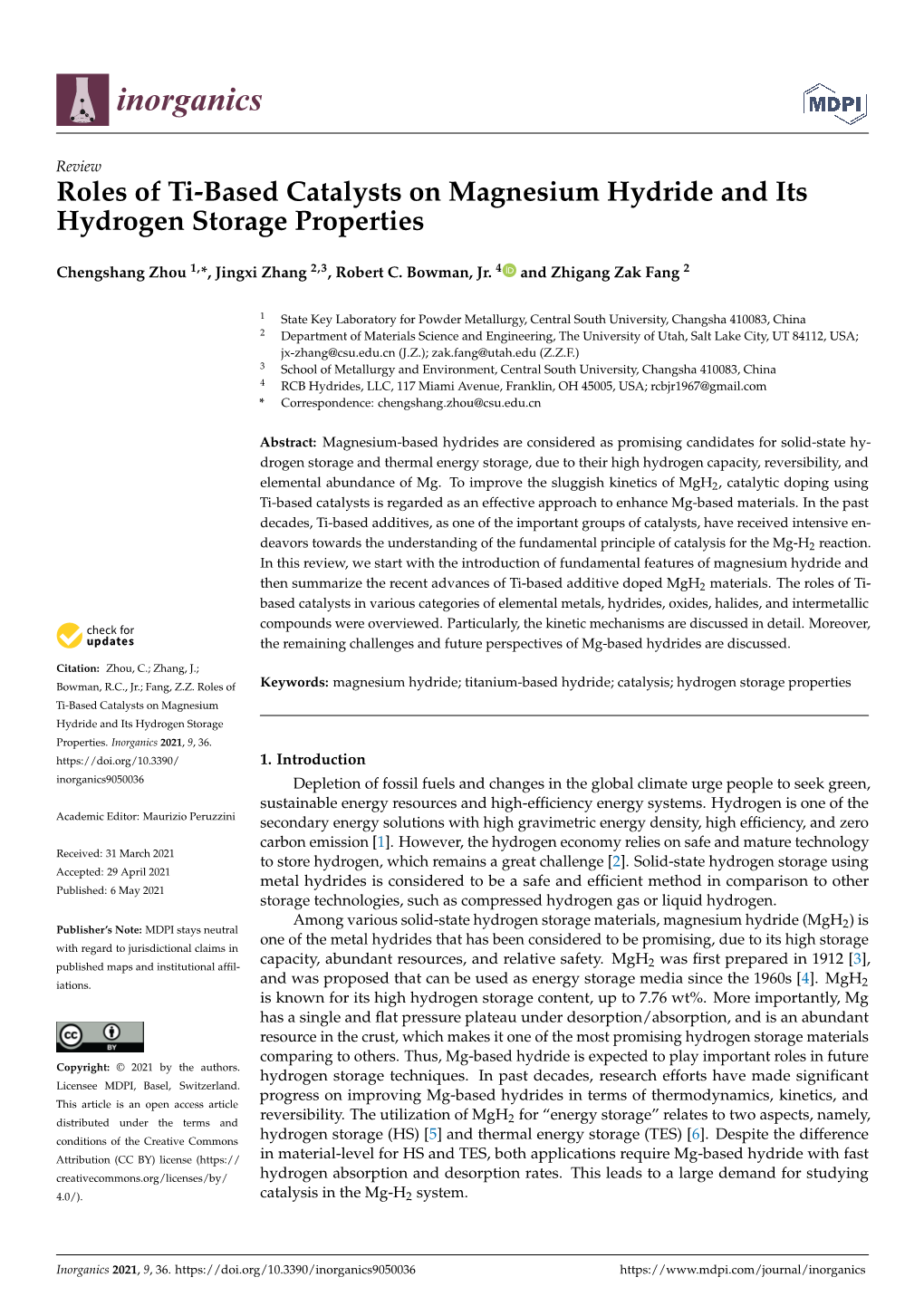 Roles of Ti-Based Catalysts on Magnesium Hydride and Its Hydrogen Storage Properties