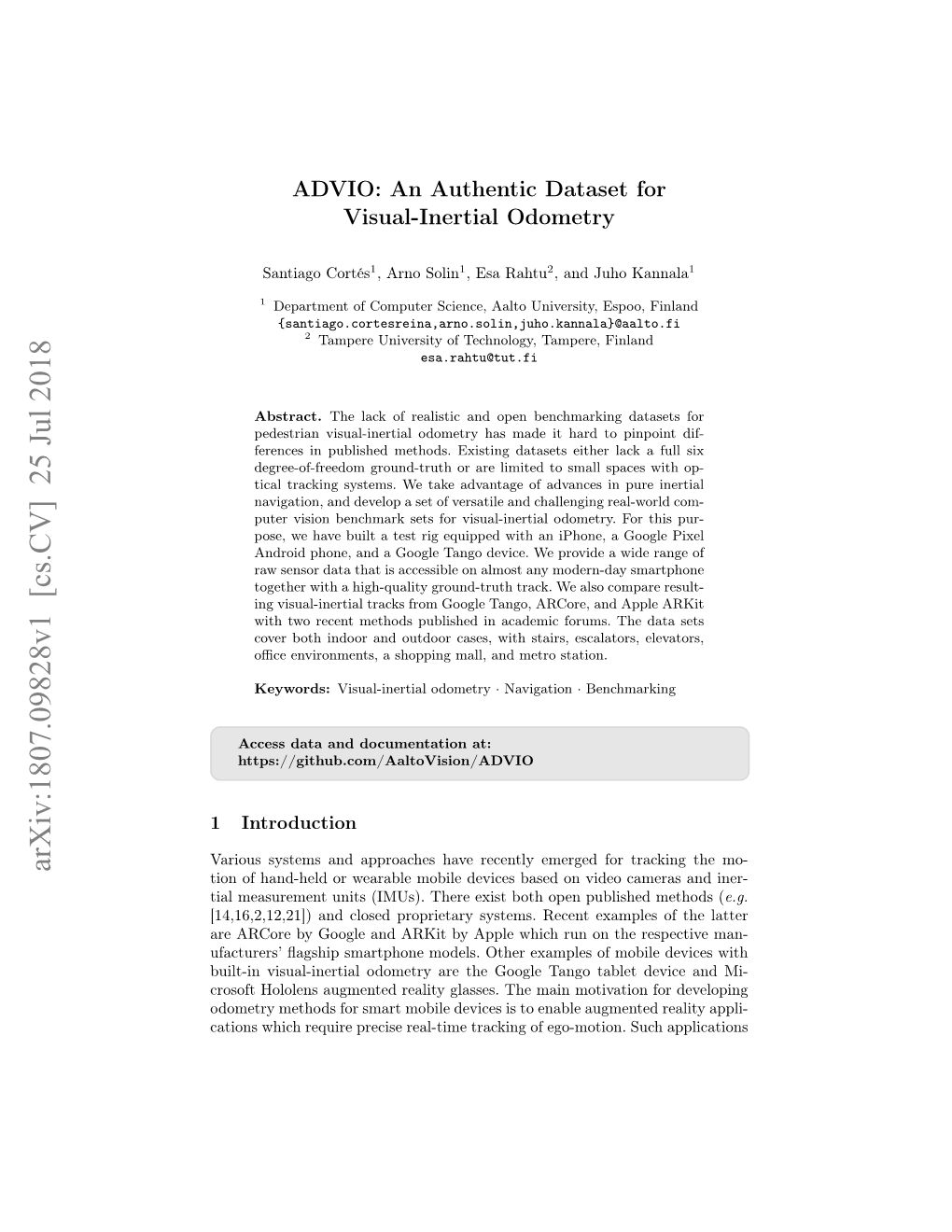 ADVIO: an Authentic Dataset for Visual-Inertial Odometry