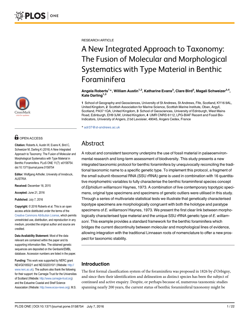 A New Integrated Approach to Taxonomy: the Fusion of Molecular and Morphological Systematics with Type Material in Benthic Foraminifera