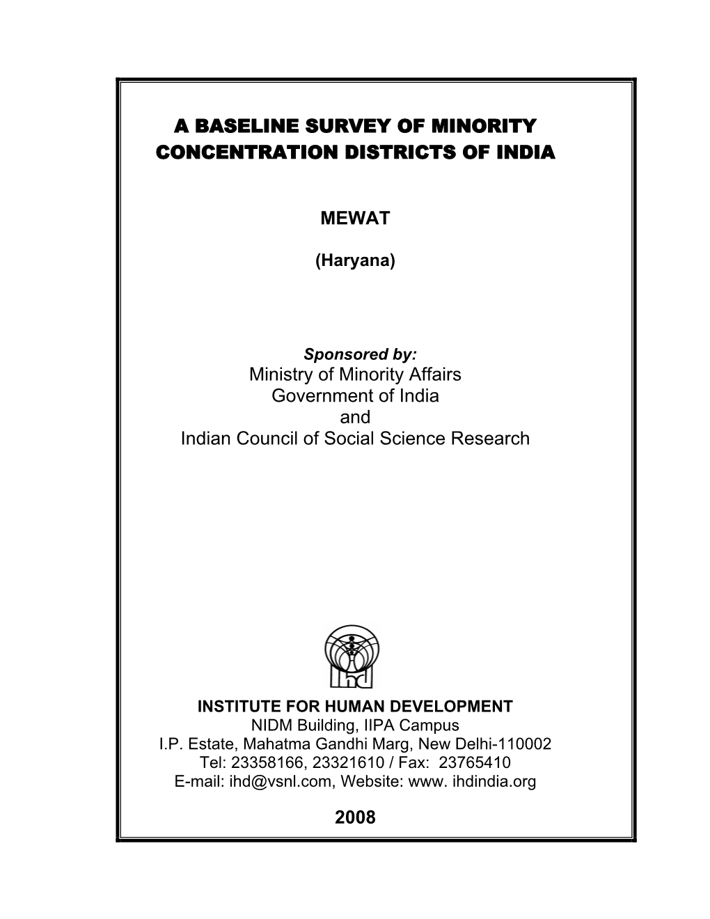 A Baseline Survey of Minority Concentration Districts of India