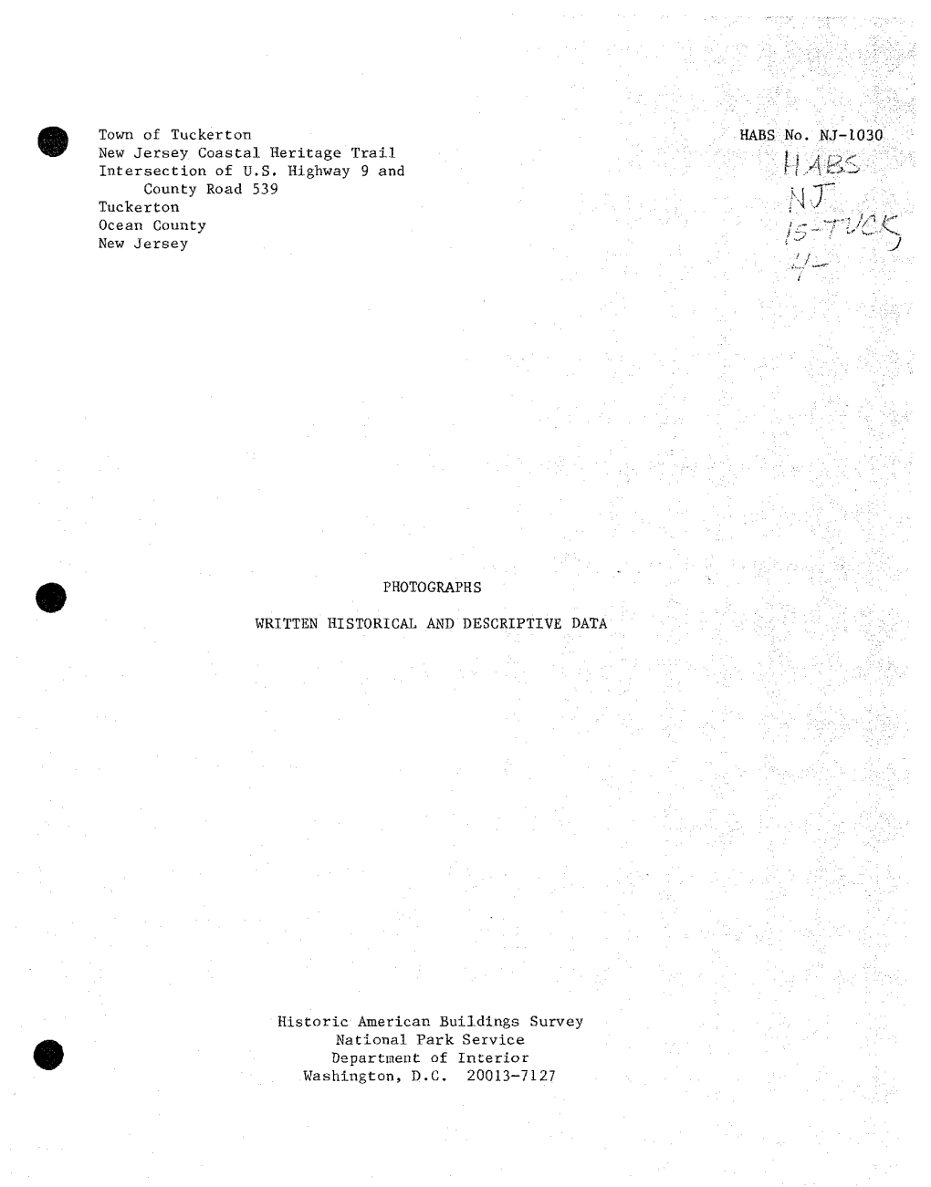 Town of Tuckerton HABS No. NJ-1G30 New Jersey Coastal Heritage Trail H Intersection of U.S
