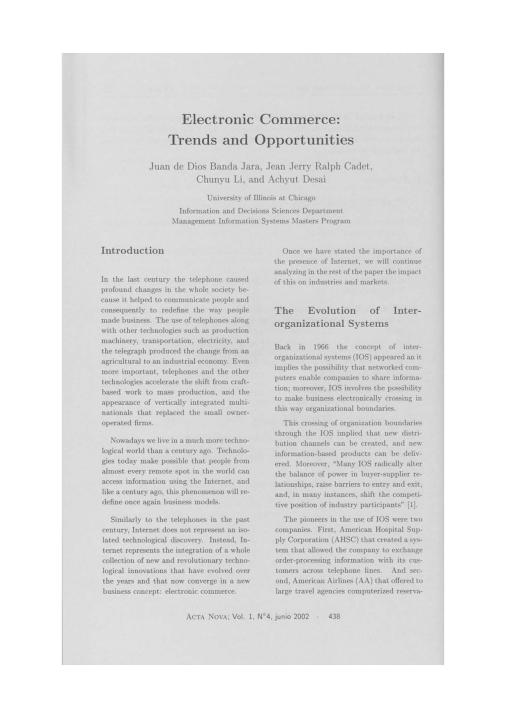 Electronic Commerce: Trends and Opportunities