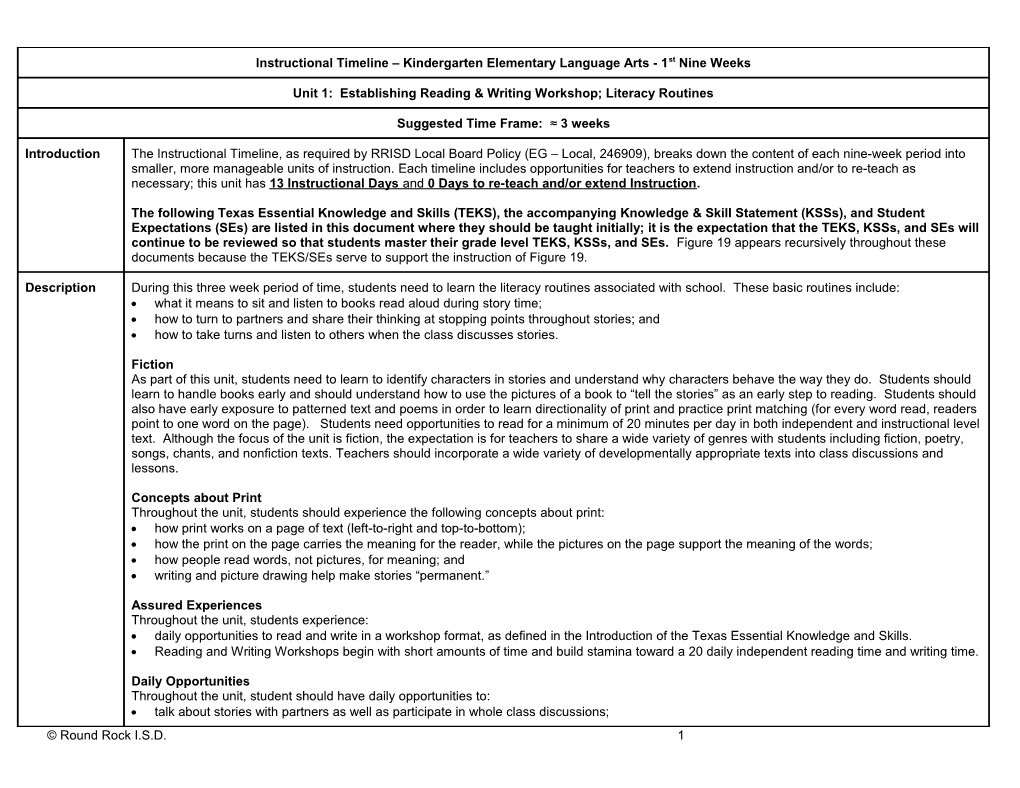 Recommended Instruction Timeline