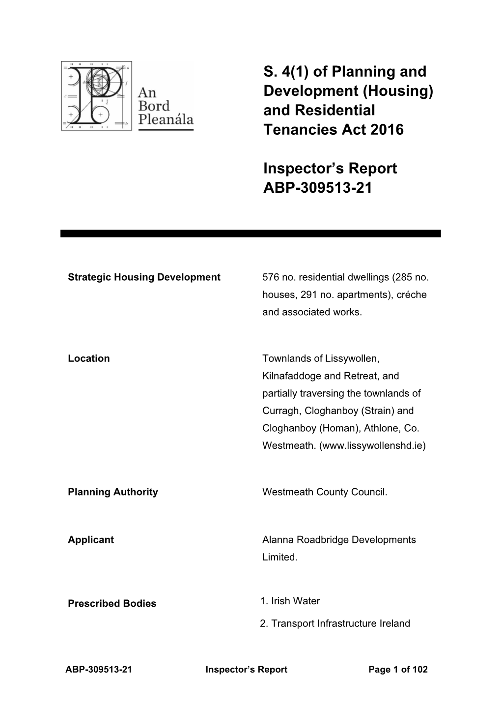 And Residential Tenancies Act 2016 Inspector's Report ABP-309513-21