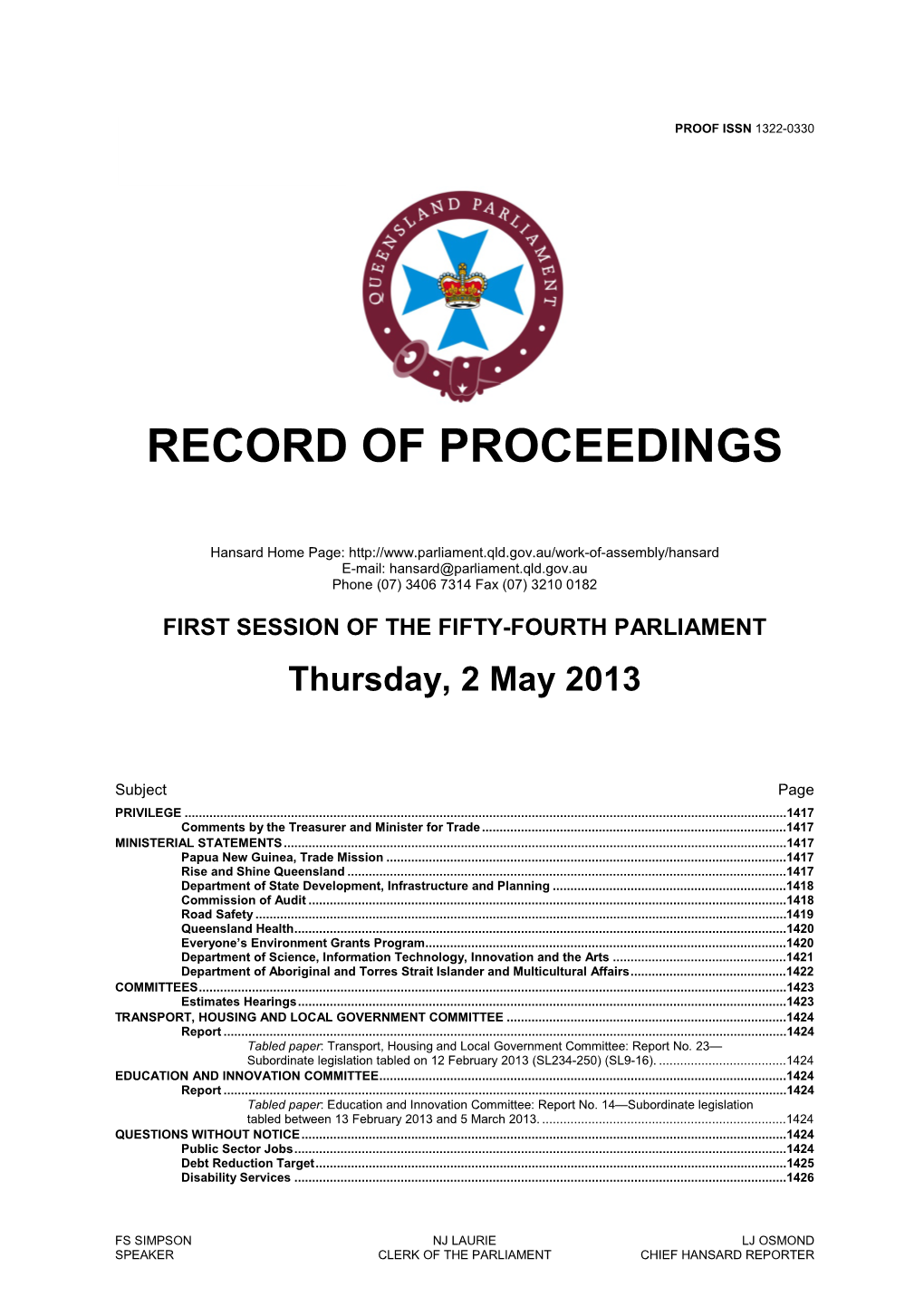 Record of Proceedings