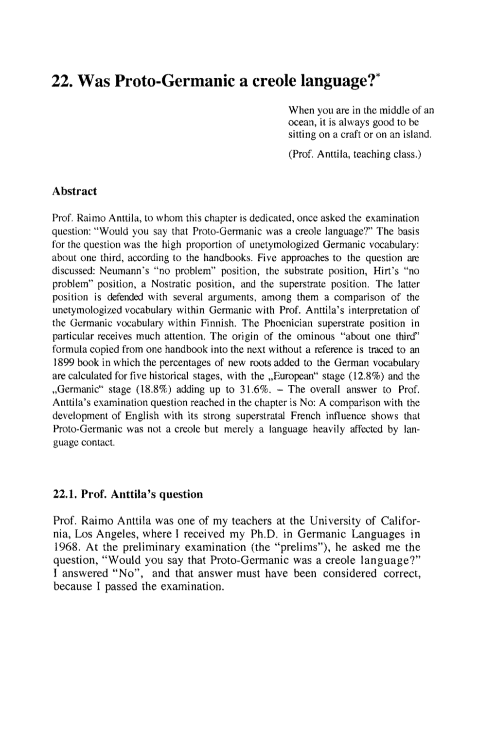 22. Was Proto-Germanic a Creole Language?*