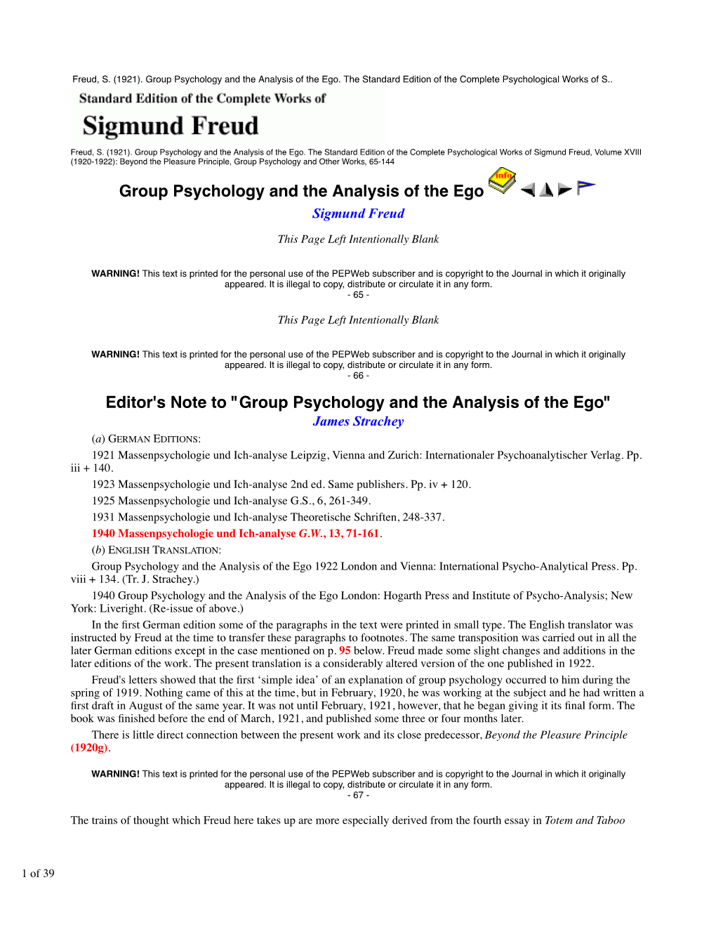 Sigmund Freud, Group Psychology and the Analysis of The