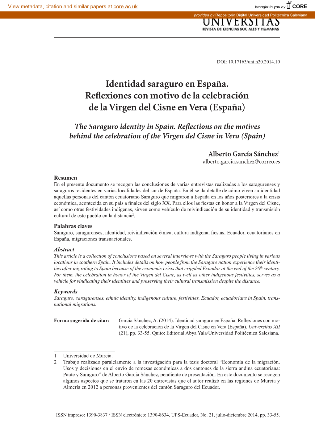 Identidad Saraguro En España. Reflexiones Con Motivo De La Celebración De La Virgen Del Cisne En Vera (España)