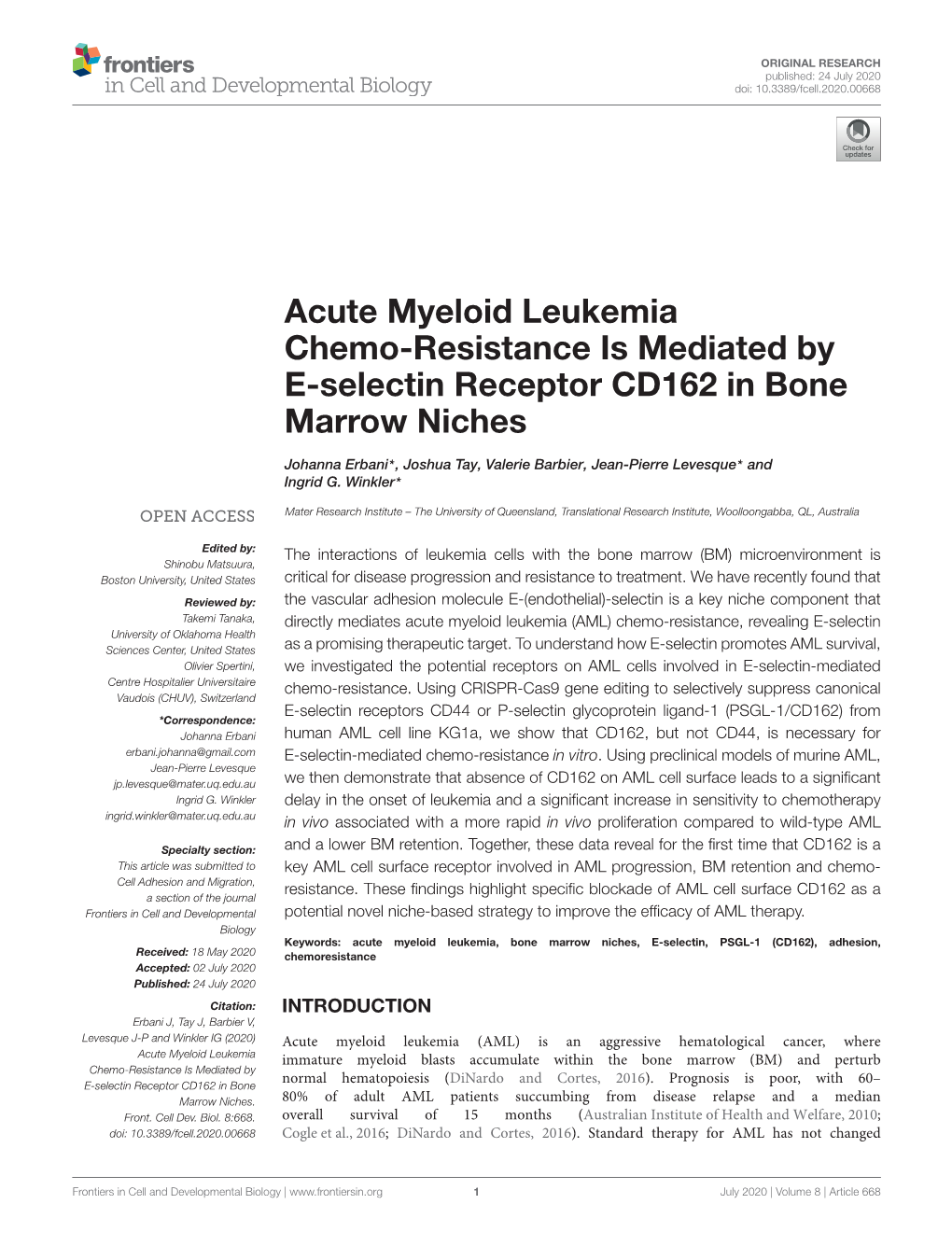 Acute Myeloid Leukemia Chemo-Resistance Is Mediated by E-Selectin Receptor CD162 in Bone Marrow Niches