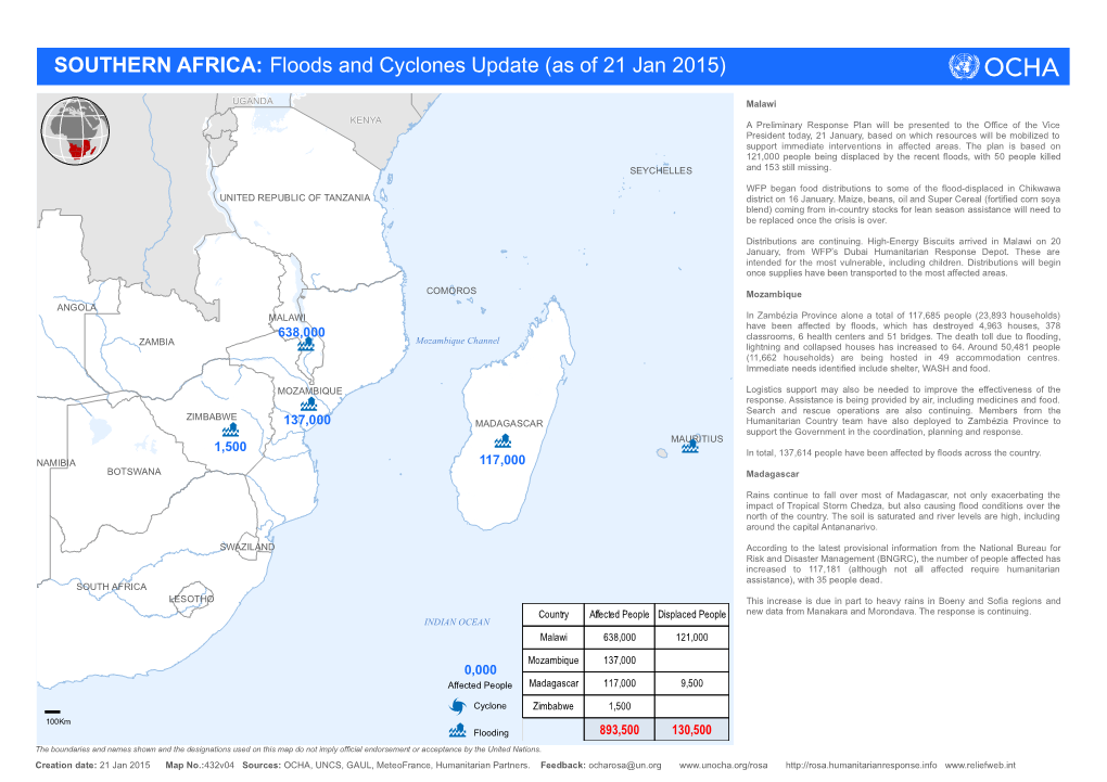 SOUTHERN AFRICA: Floods and Cyclones Update (As of 21 Jan 2015)