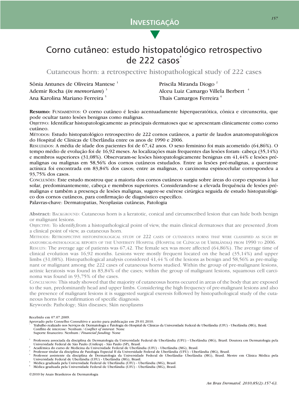 Cutaneous Horn: a Retrospective Histopathological Study of 222 Cases