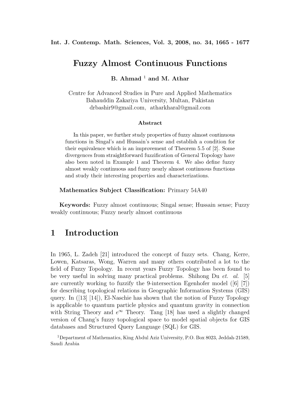 Fuzzy Almost Continuous Functions