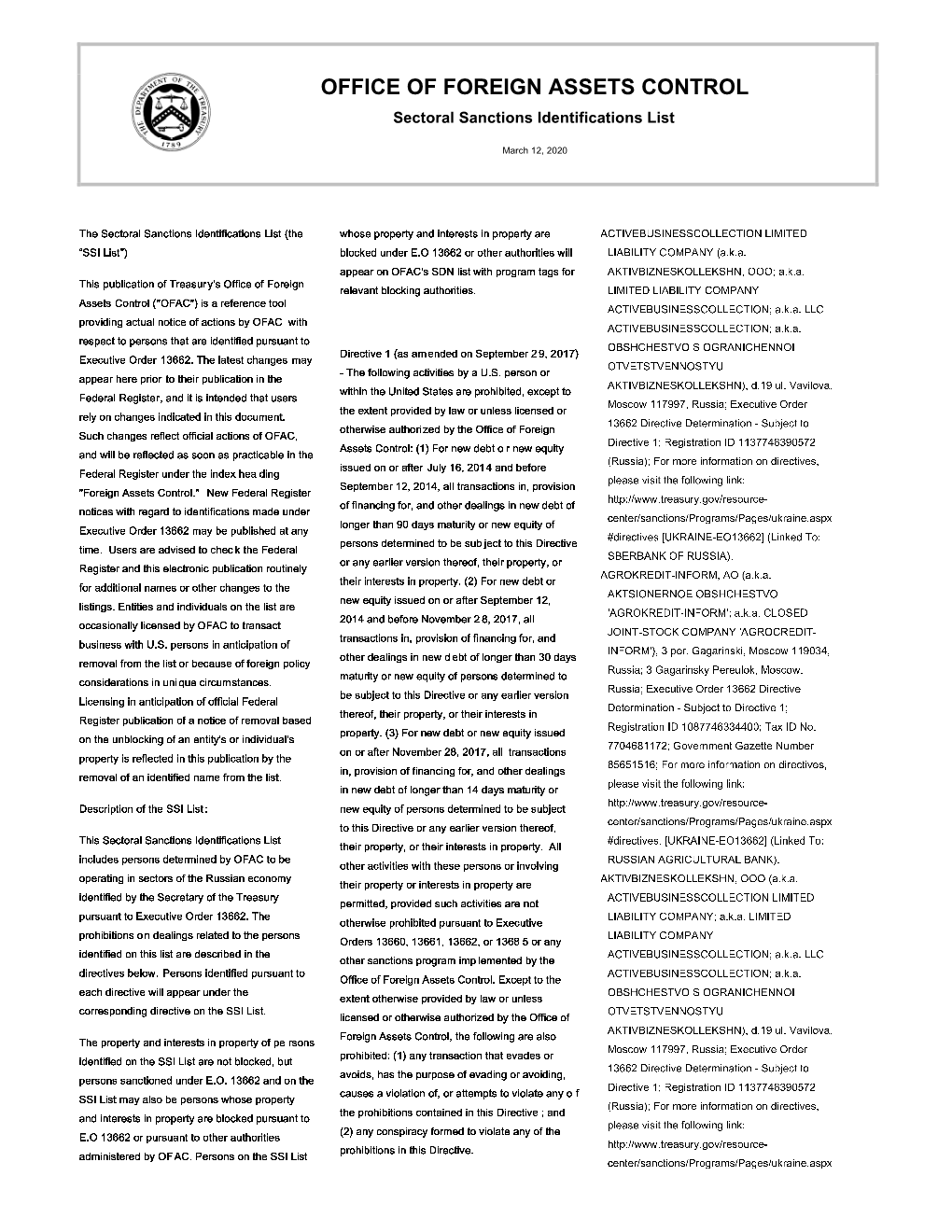 Sectoral Sanctions Identifications List