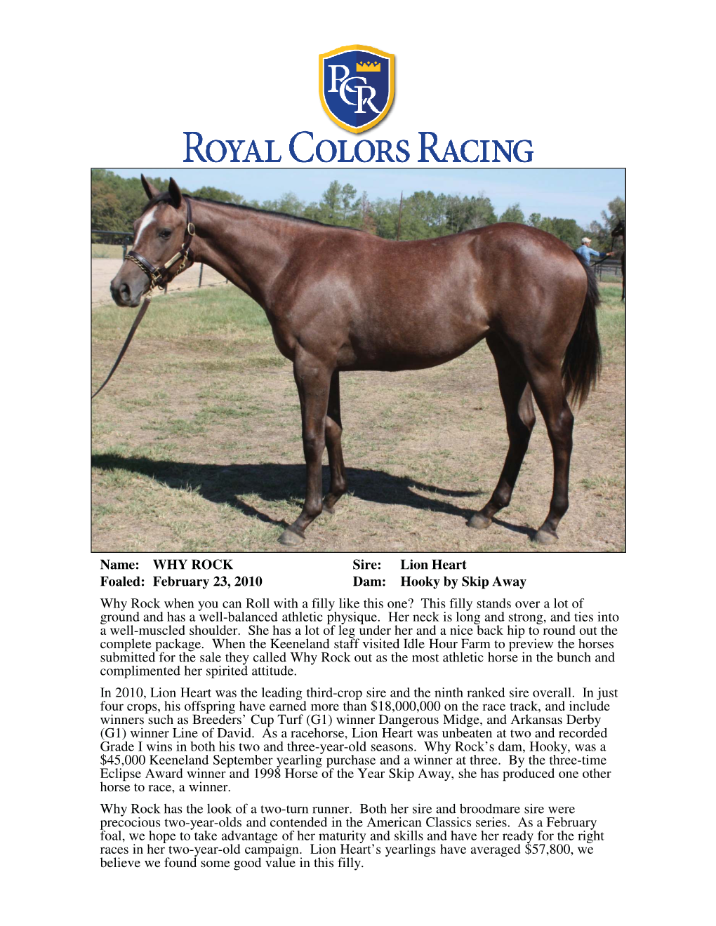Hooky by Skip Away Why Rock When You Can Roll with a Filly Like This One? This Filly Stands Over a Lot of Ground and Has a Well-Balanced Athletic Physique