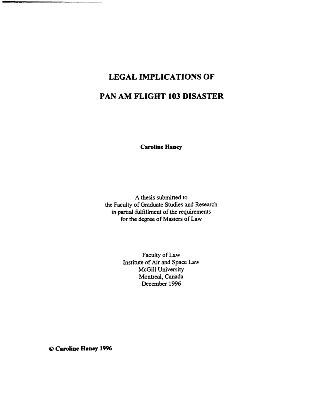 Legal Implications of Pan Am Flight 103 Disaster