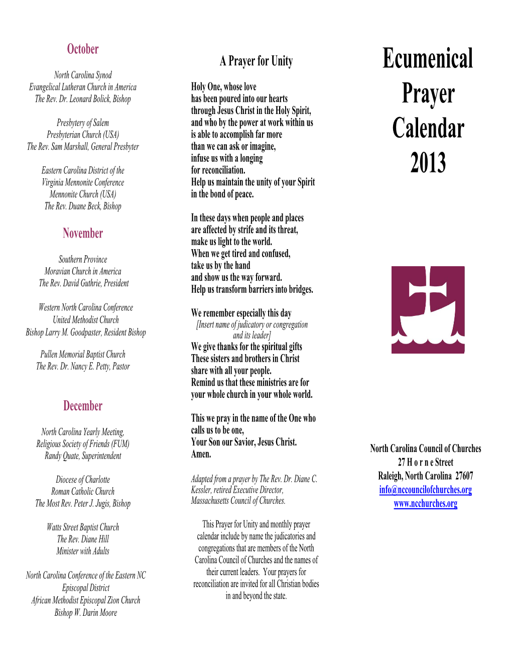 Ecumenical Prayer Calendar 2013