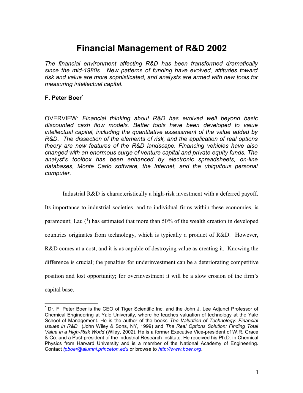 Financial Management of R&D 2002