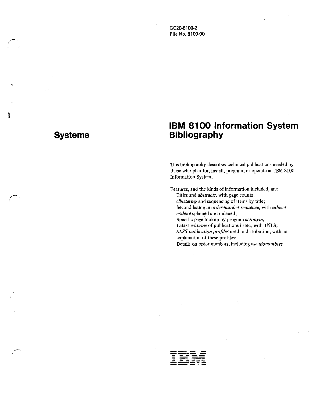 IBM 8100 Information System Bibliography GC20-8100-2