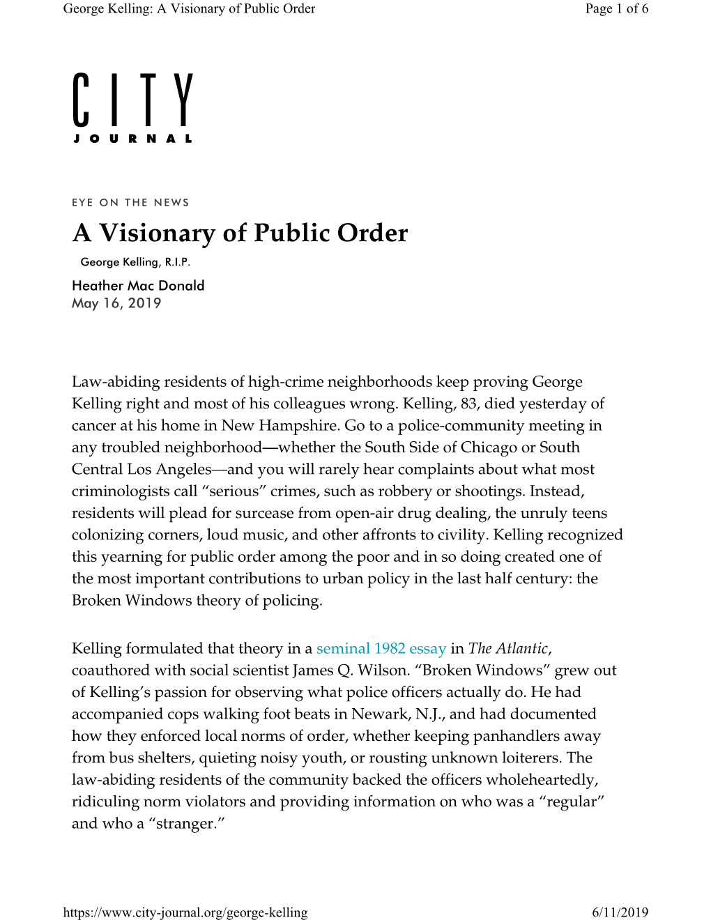 A Visionary of Public Order Page 1 of 6