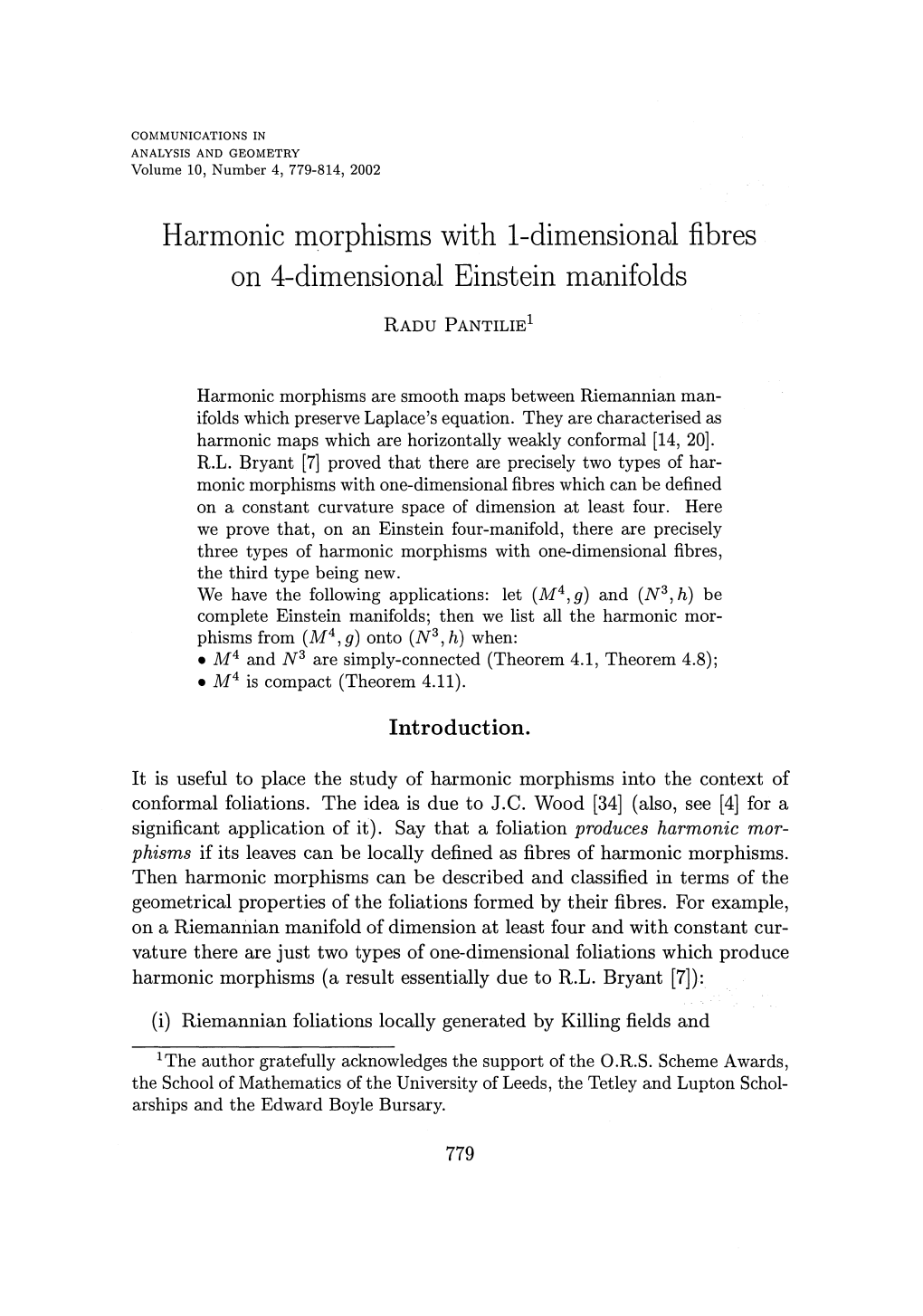Harmonic Morphisms with 1-Dimensional Fibres on 4-Dimensional Einstein Manifolds