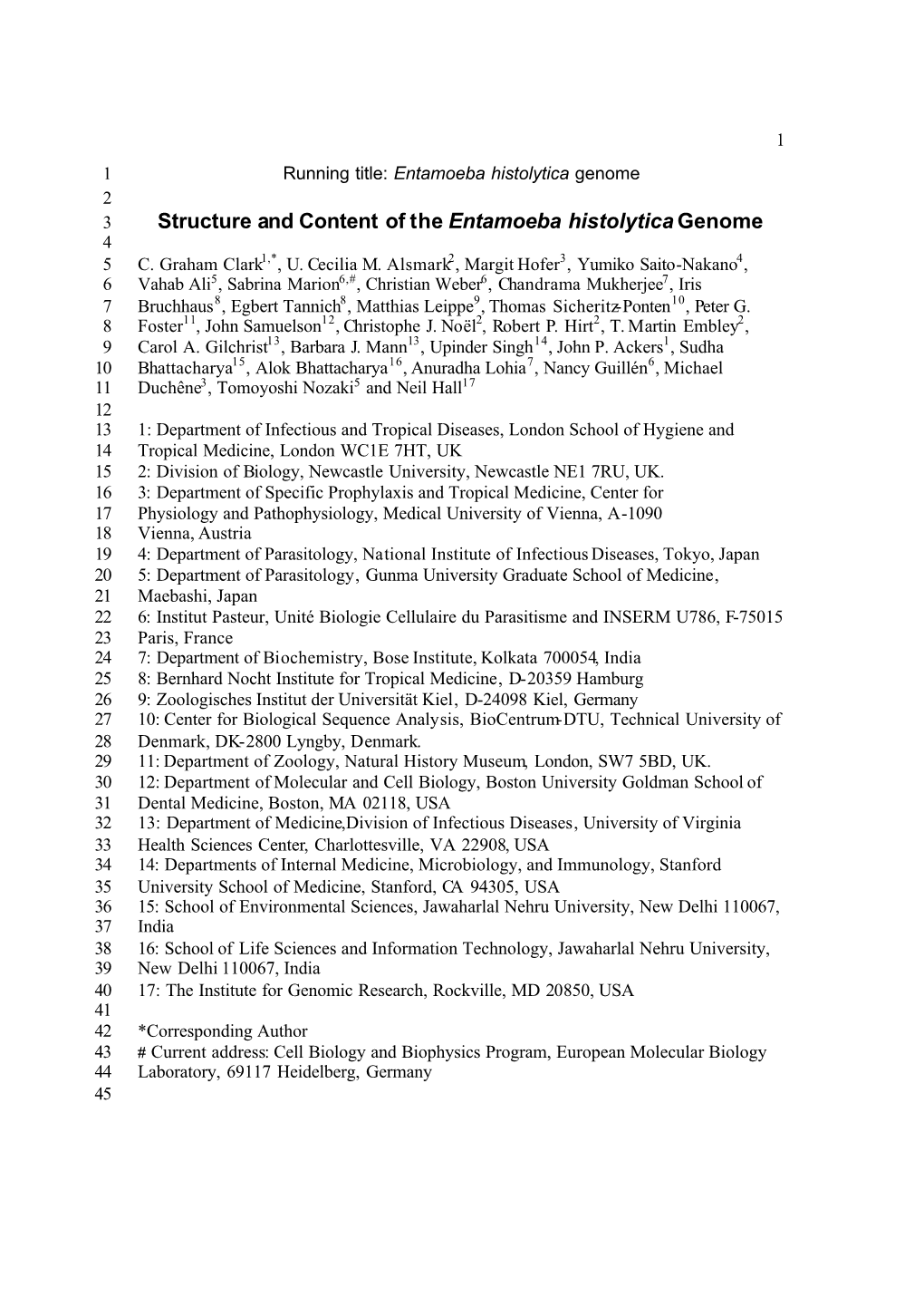 Structure and Content of the Entamoeba Histolyticagenome