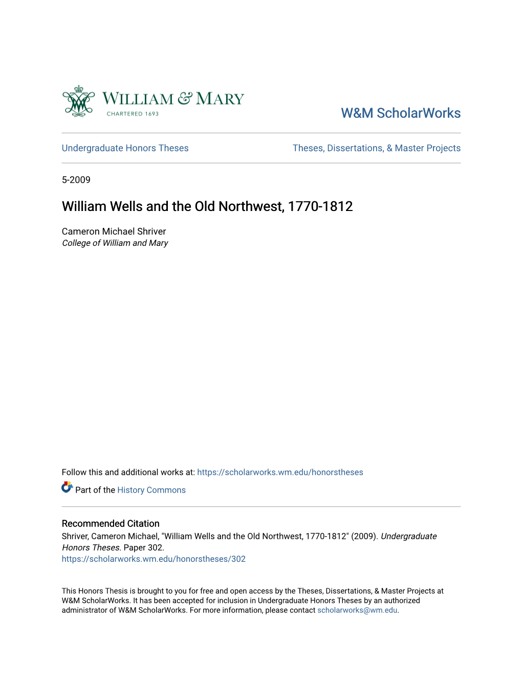 William Wells and the Old Northwest, 1770-1812