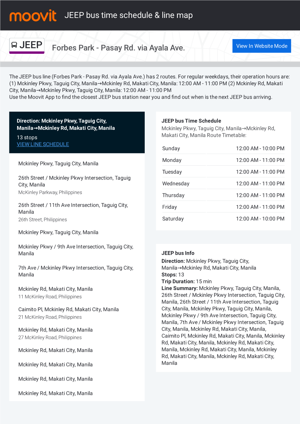 JEEP Bus Time Schedule & Line Route