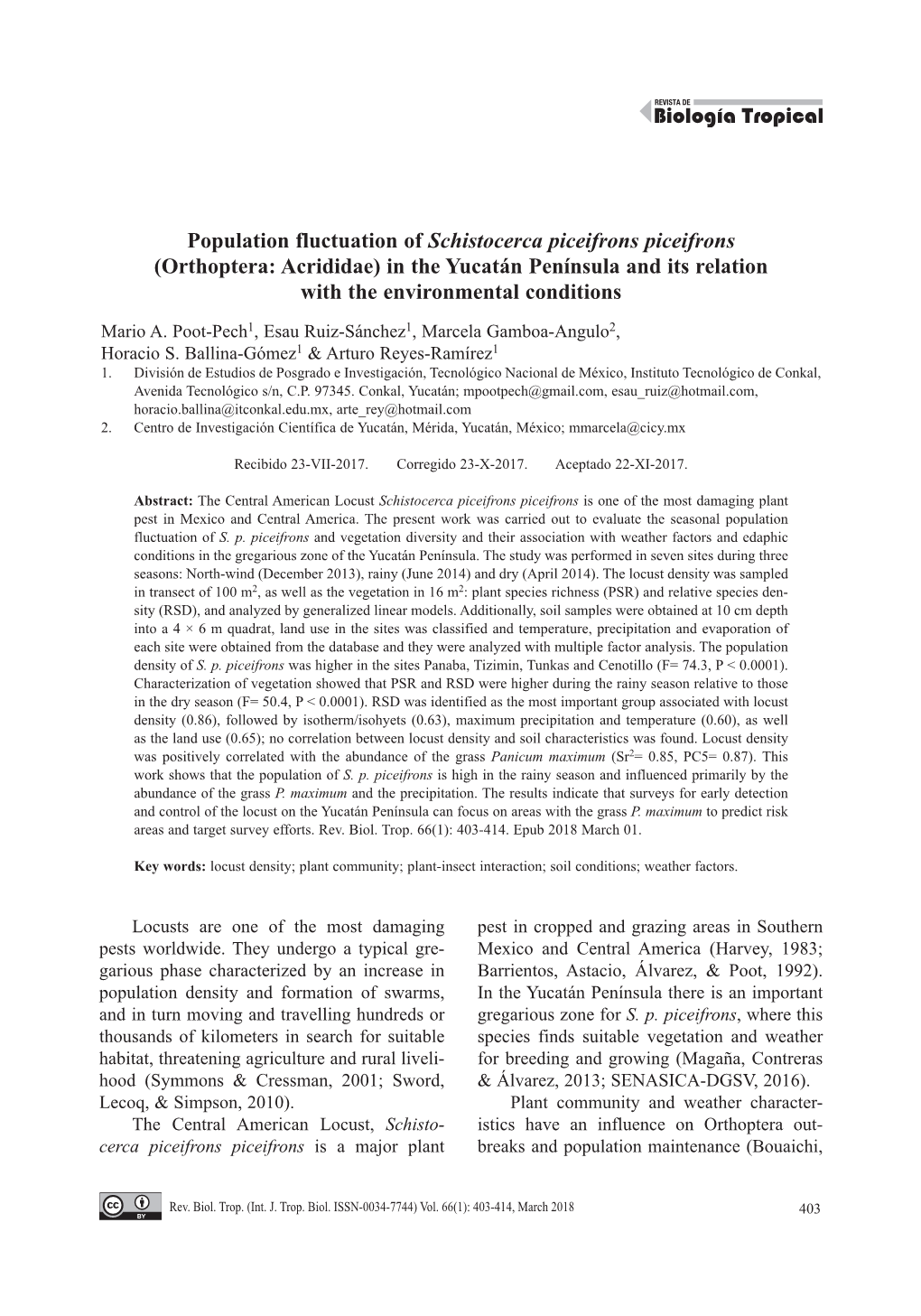 (Orthoptera: Acrididae) in the Yucatán Península and Its Relation with the Environmental Conditions