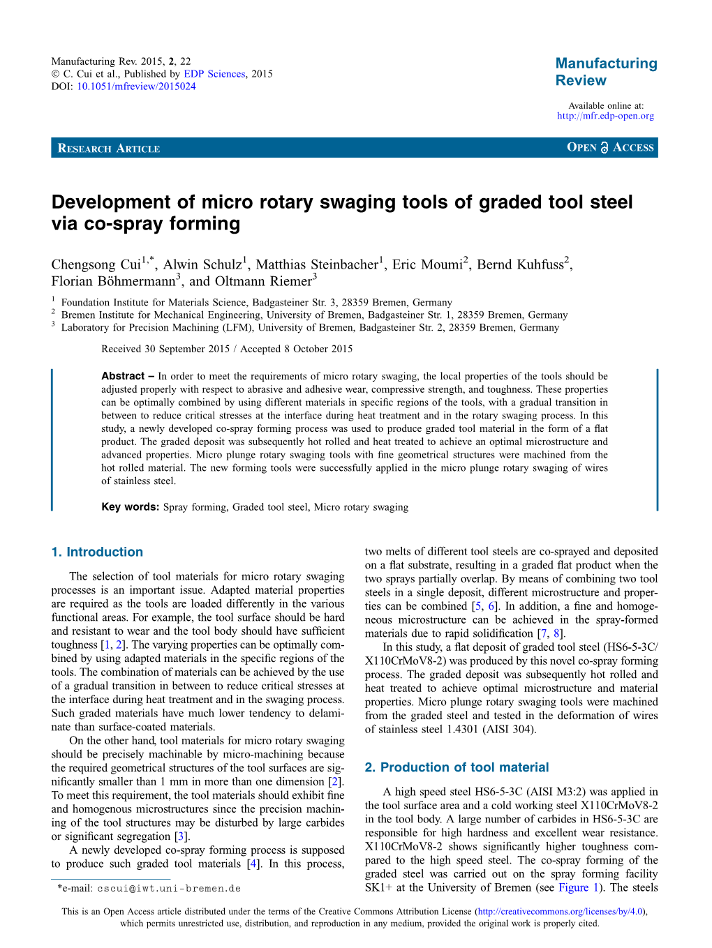 Development of Micro Rotary Swaging Tools of Graded Tool Steel Via Co-Spray Forming