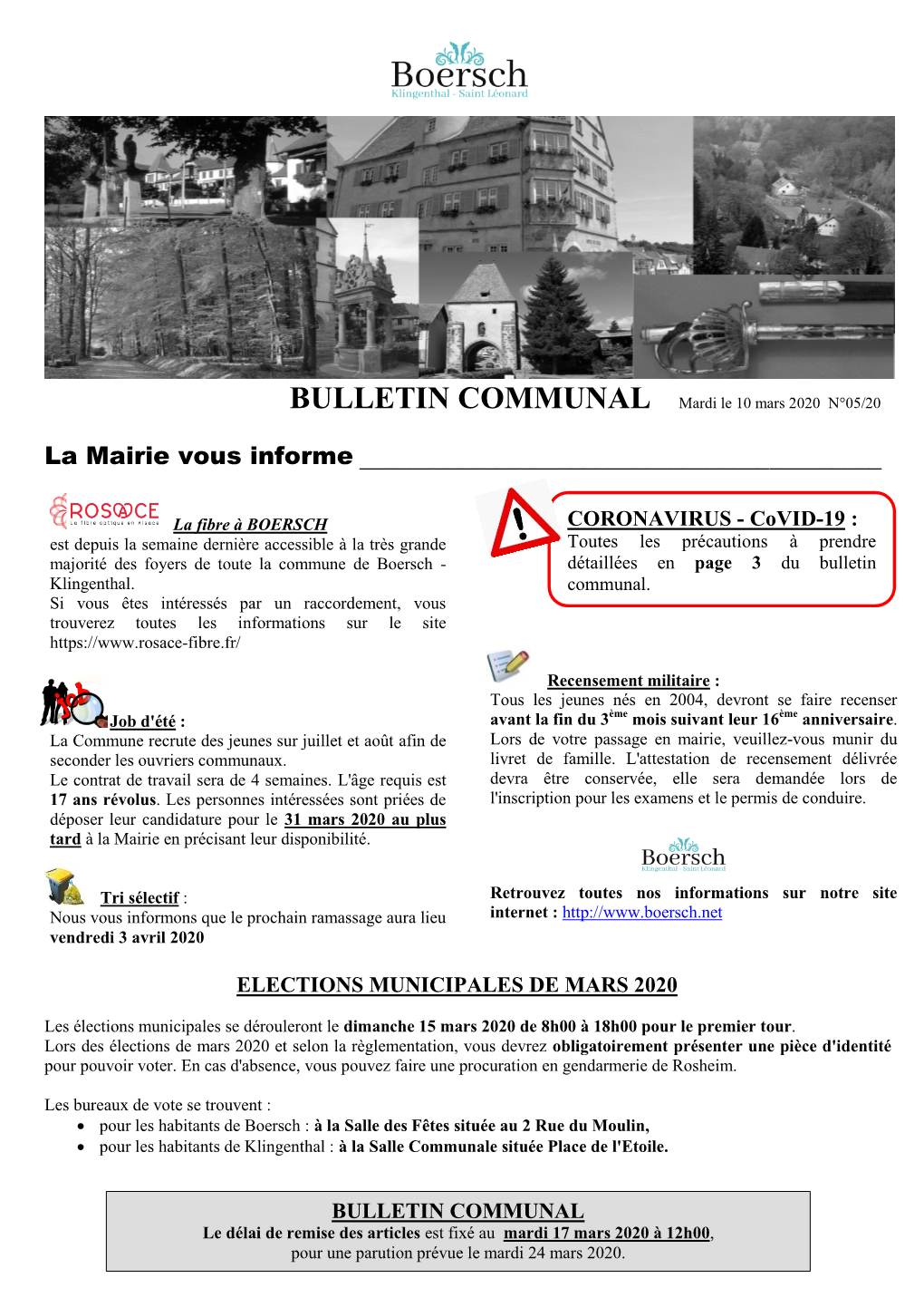 BULLETIN COMMUNAL Mardi Le 10 Mars 2020 N°05/20