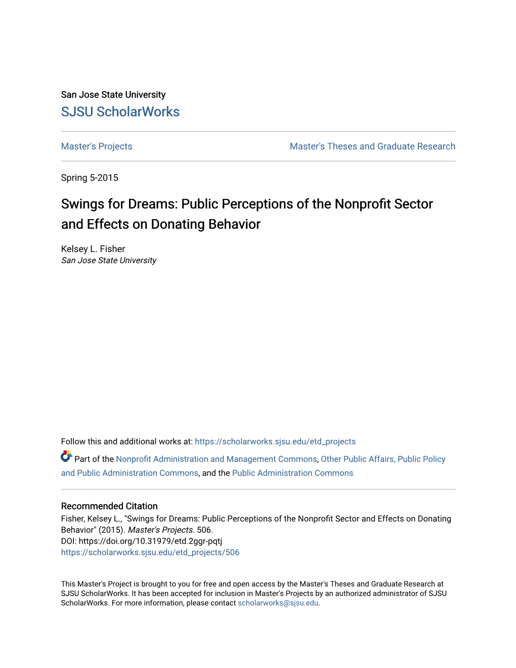 Swings for Dreams: Public Perceptions of the Nonprofit Sector and Effects on Donating Behavior