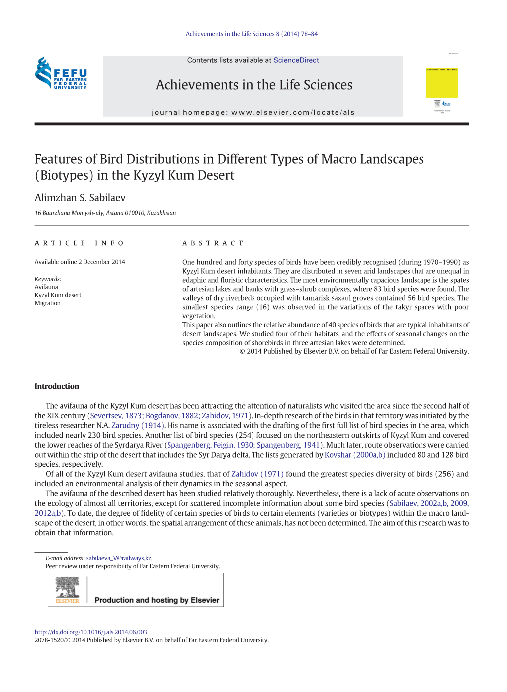 Features of Bird Distributions in Different Types of Macro Landscapes (Biotypes) in the Kyzyl Kum Desert