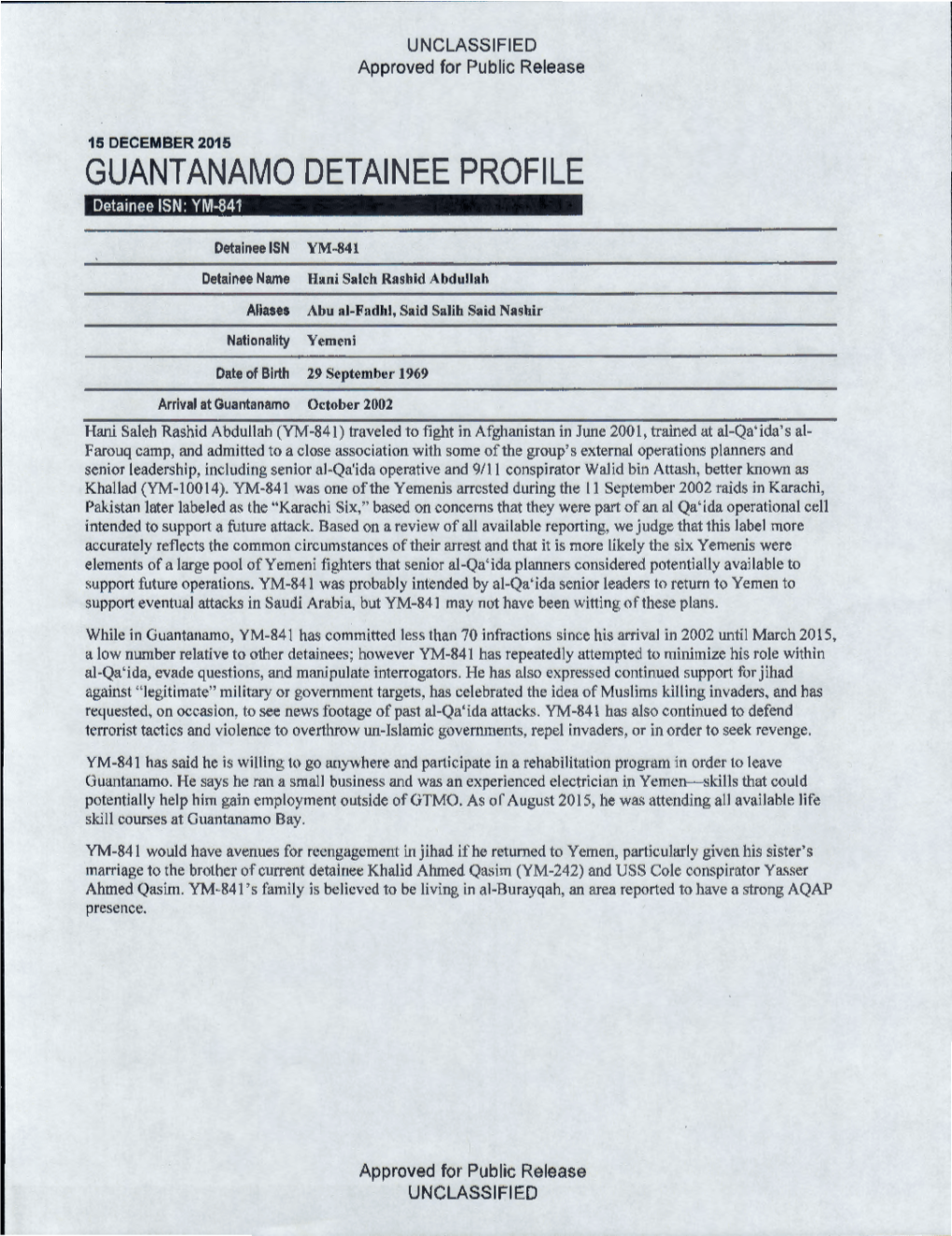 Guantanamo Detainee Profile