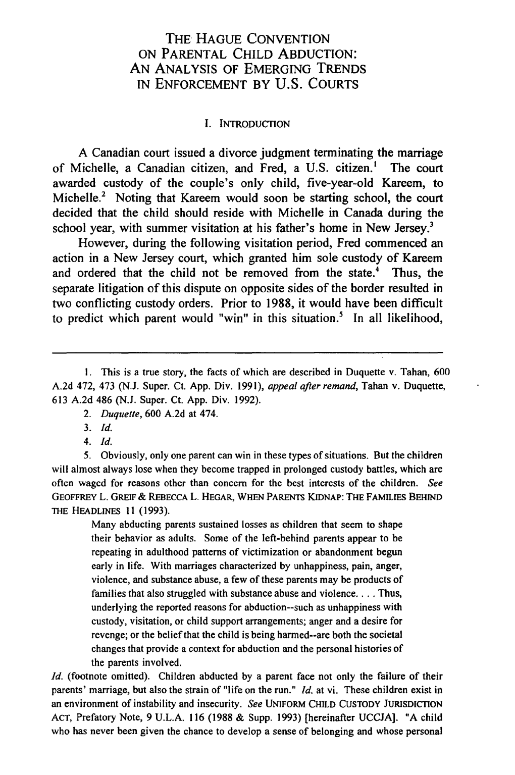 Hague Convention on Parental Child Abduction: an Analysis of Emerging Trends in Enforcement by U.S