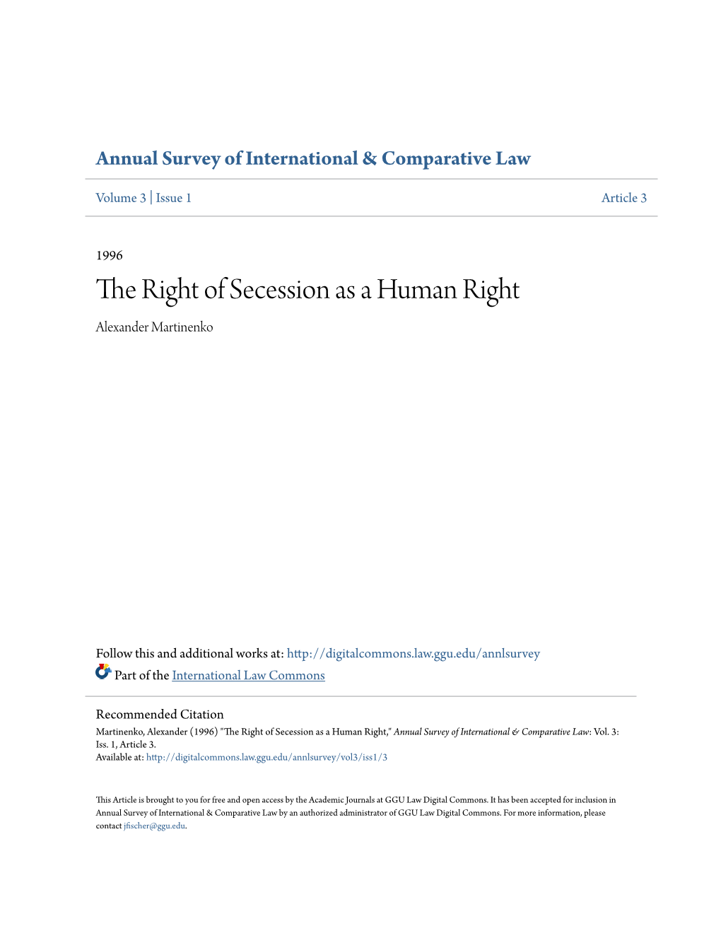 The Right of Secession As a Human Right Alexander Martinenko