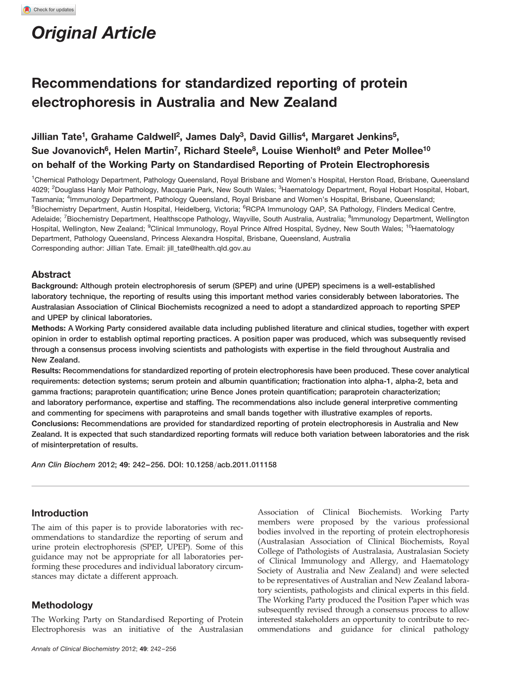 Recommendations for Standardized Reporting of Protein Electrophoresis in Australia and New Zealand