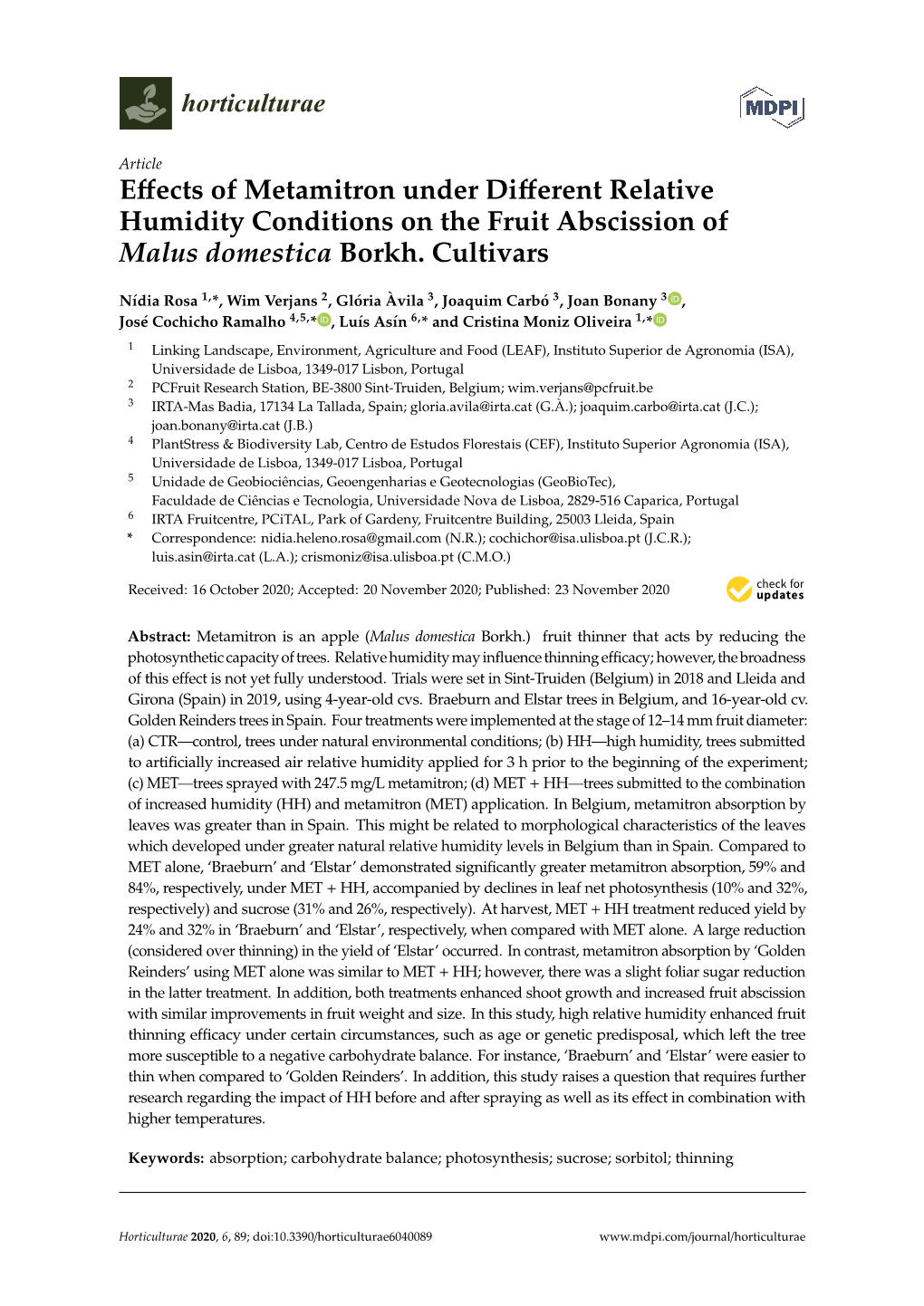 Effects of Metamitron Under Different Relative Humidity Conditions on The