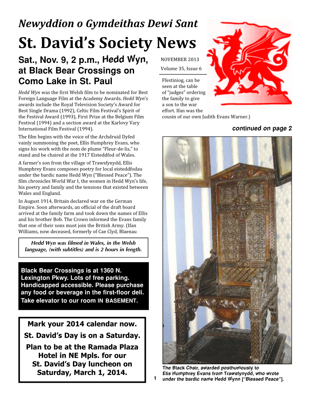 St. David's Society News