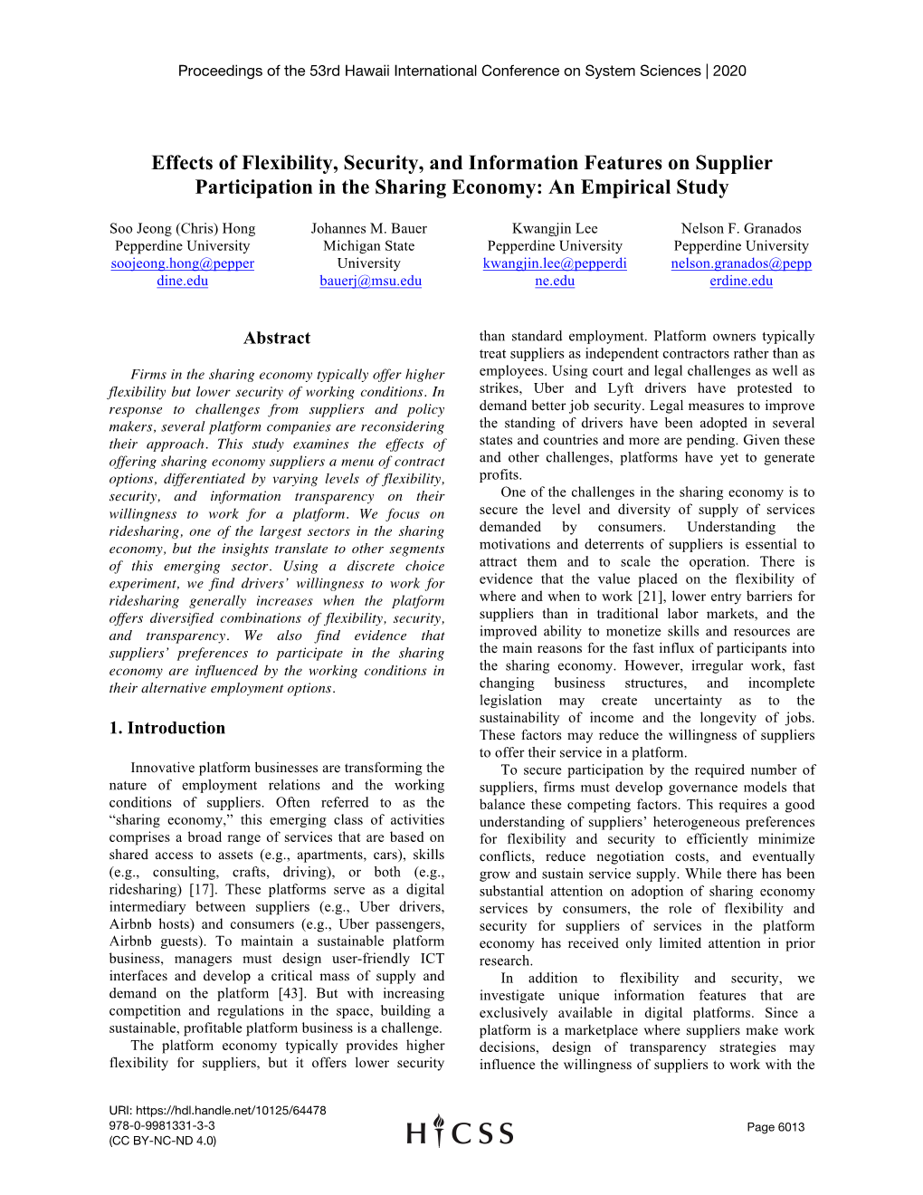 Effects of Flexibility, Security, and Information Features on Supplier Participation in the Sharing Economy: an Empirical Study