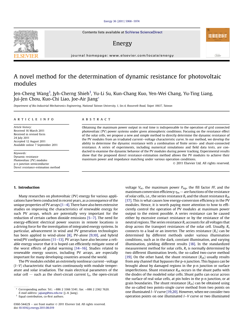 A Novel Method for the Determination of Dynamic Resistance for Photovoltaic Modules