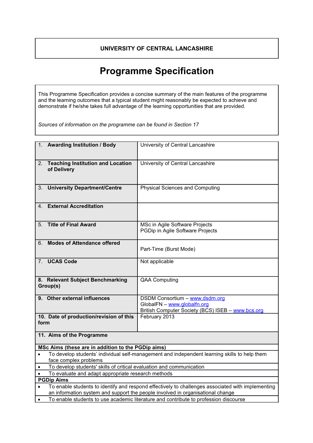 Msc Agile Software Projects (Jan 2013)