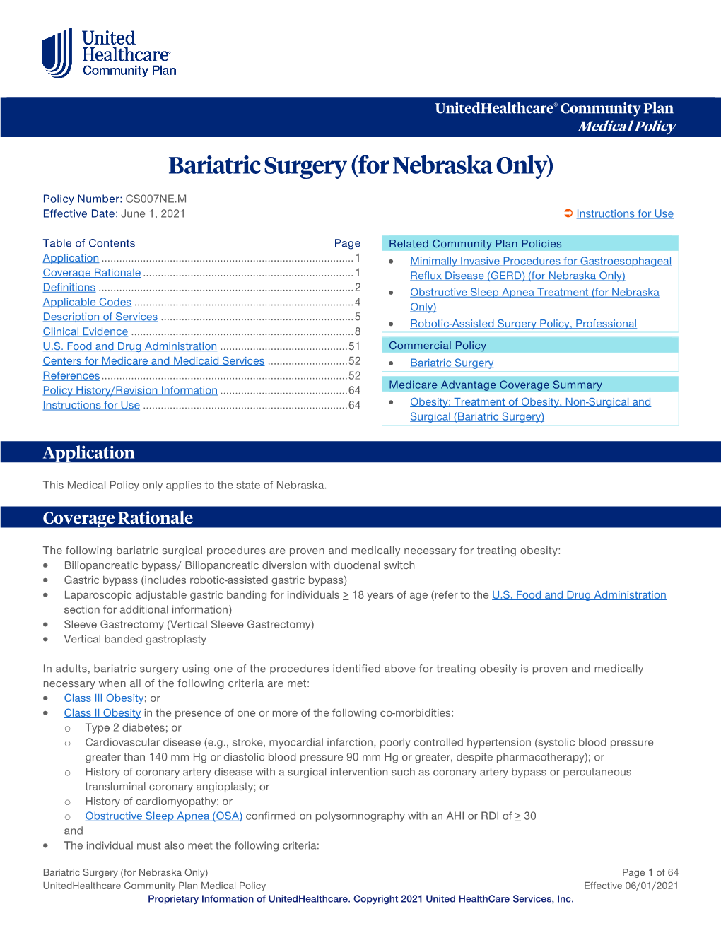 Bariatric Surgery (For Nebraska Only) – Community Plan Medical Policy