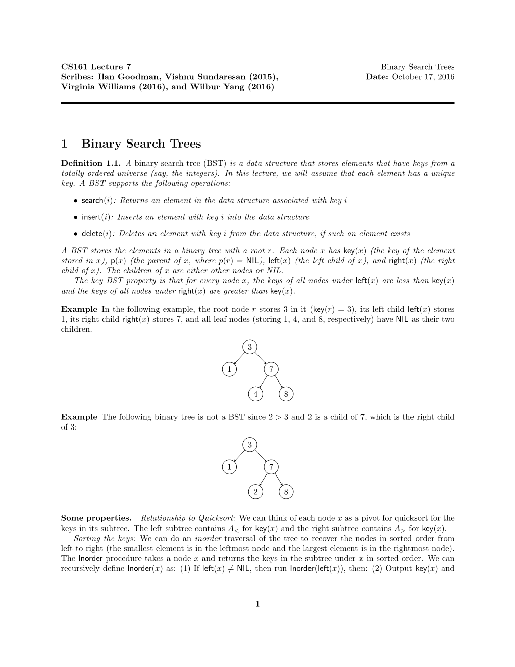 1 Binary Search Trees