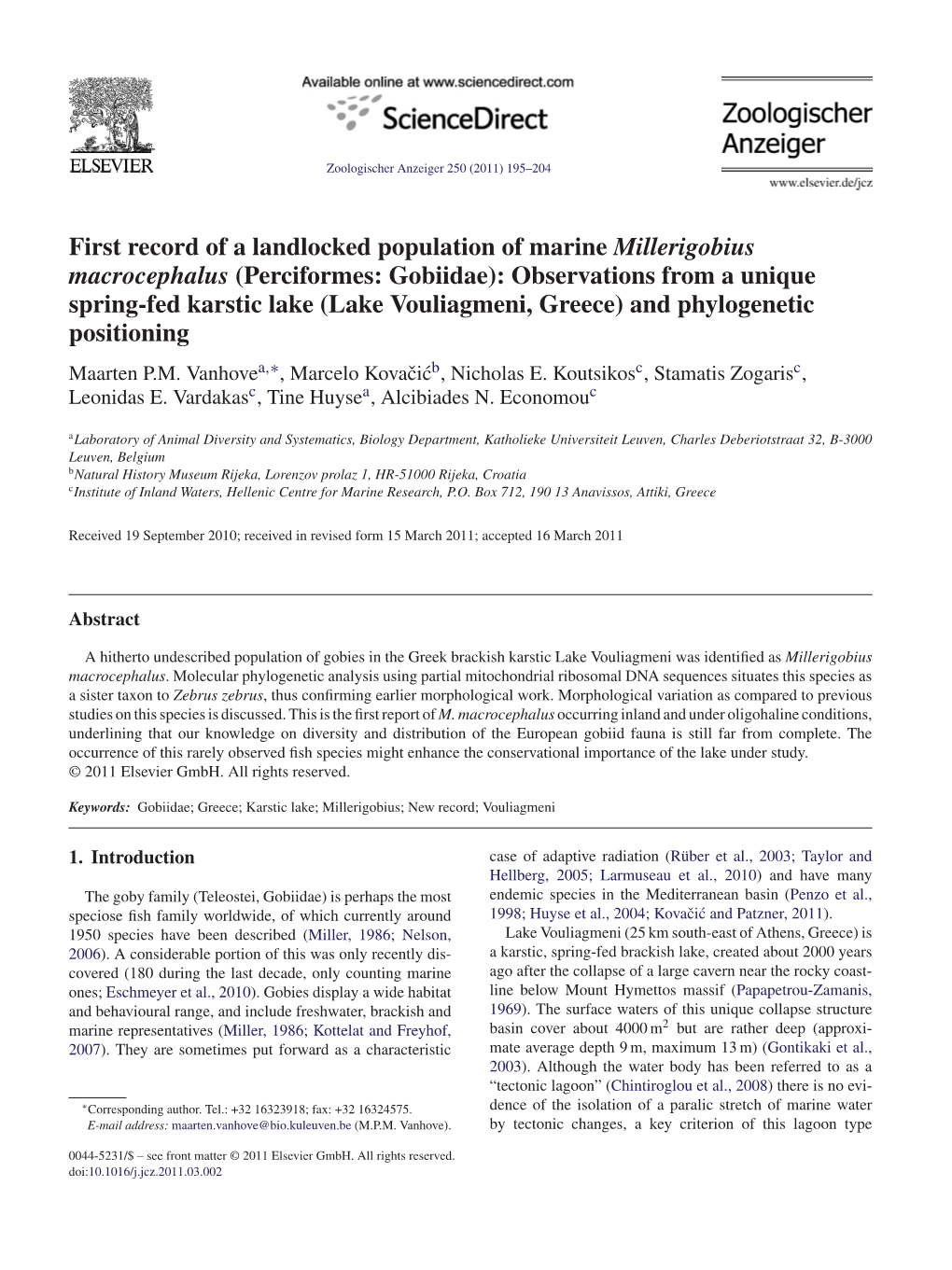 Observations from a Unique Spring-Fed Karstic Lake (Lake Vouliagmeni, Greece) and Phylogenetic Positioning Maarten P.M