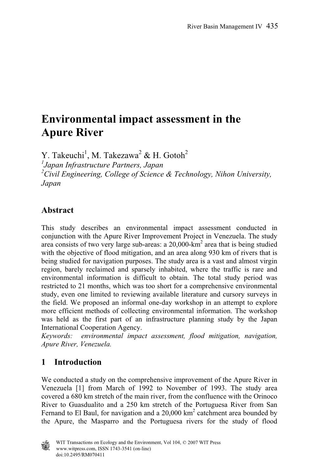 Environmental Impact Assessment in the Apure River