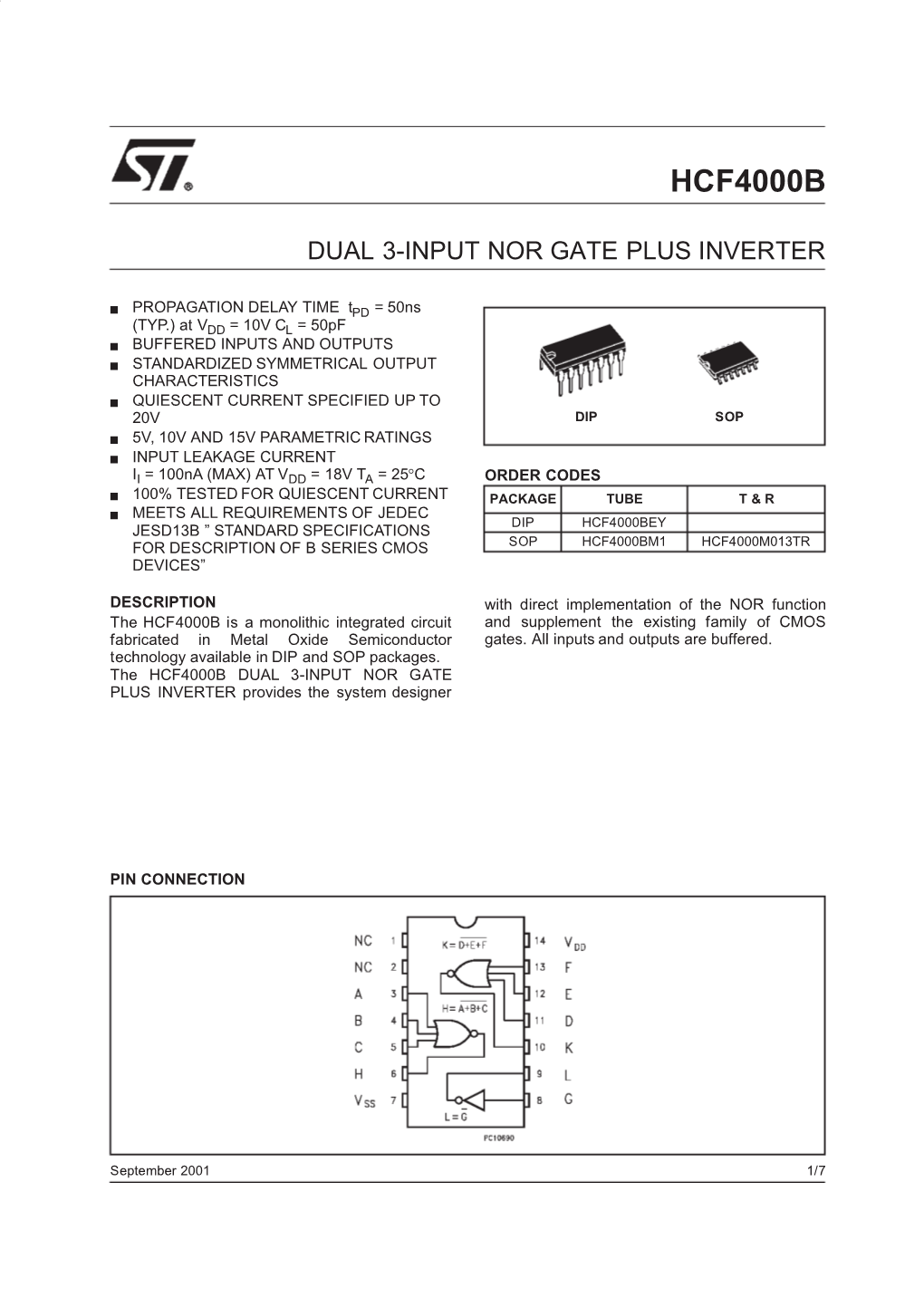 Dual 3-Input Nor Gate Plus Inverter