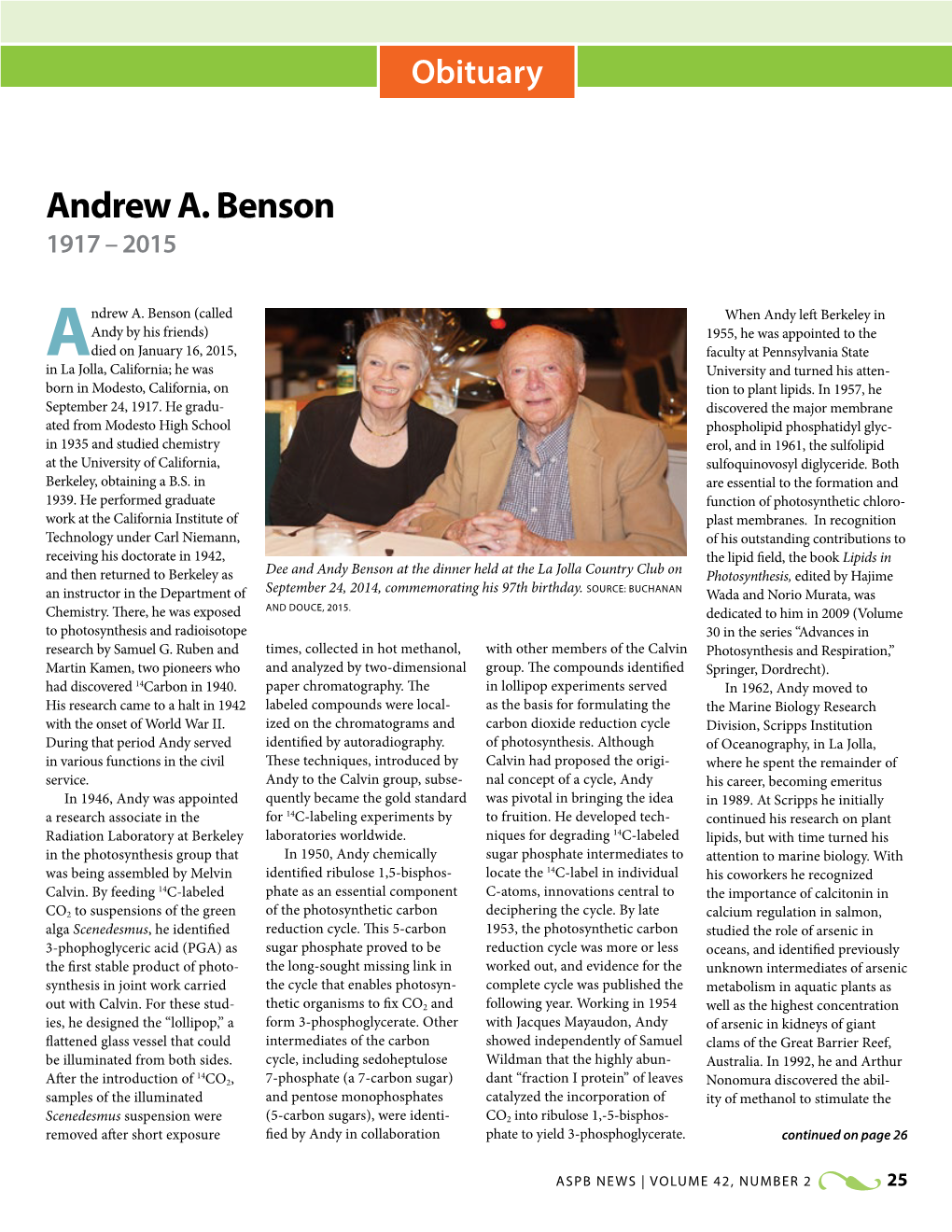 Andrew A. Benson 1917-2015