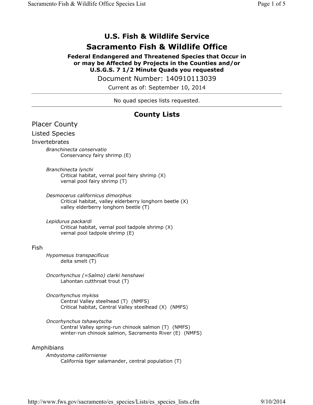 Species List Page 1 of 5