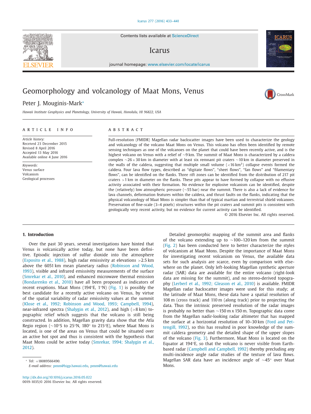 Geomorphology and Volcanology of Maat Mons, Venus