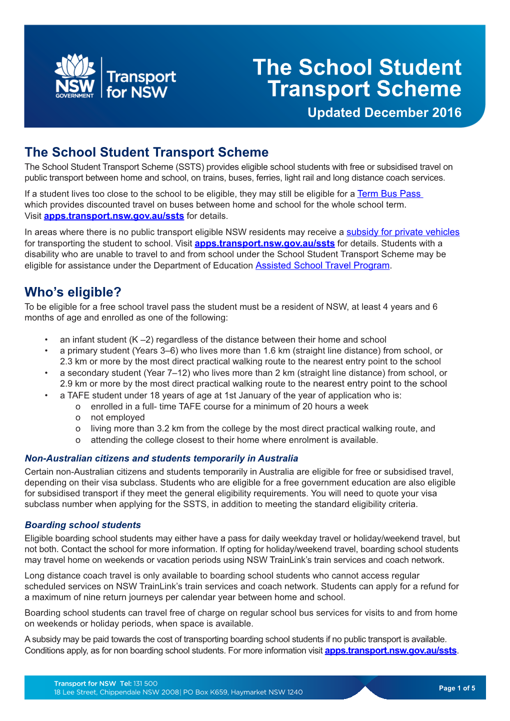 The School Student Transport Scheme Updated December 2016